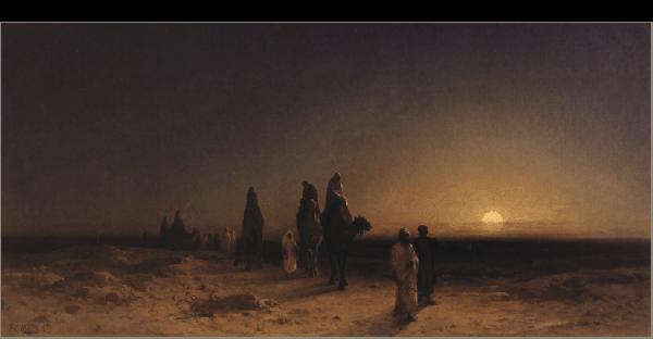 Karl Friedrich Christian Welsch Crossing the Desert at Sunset,